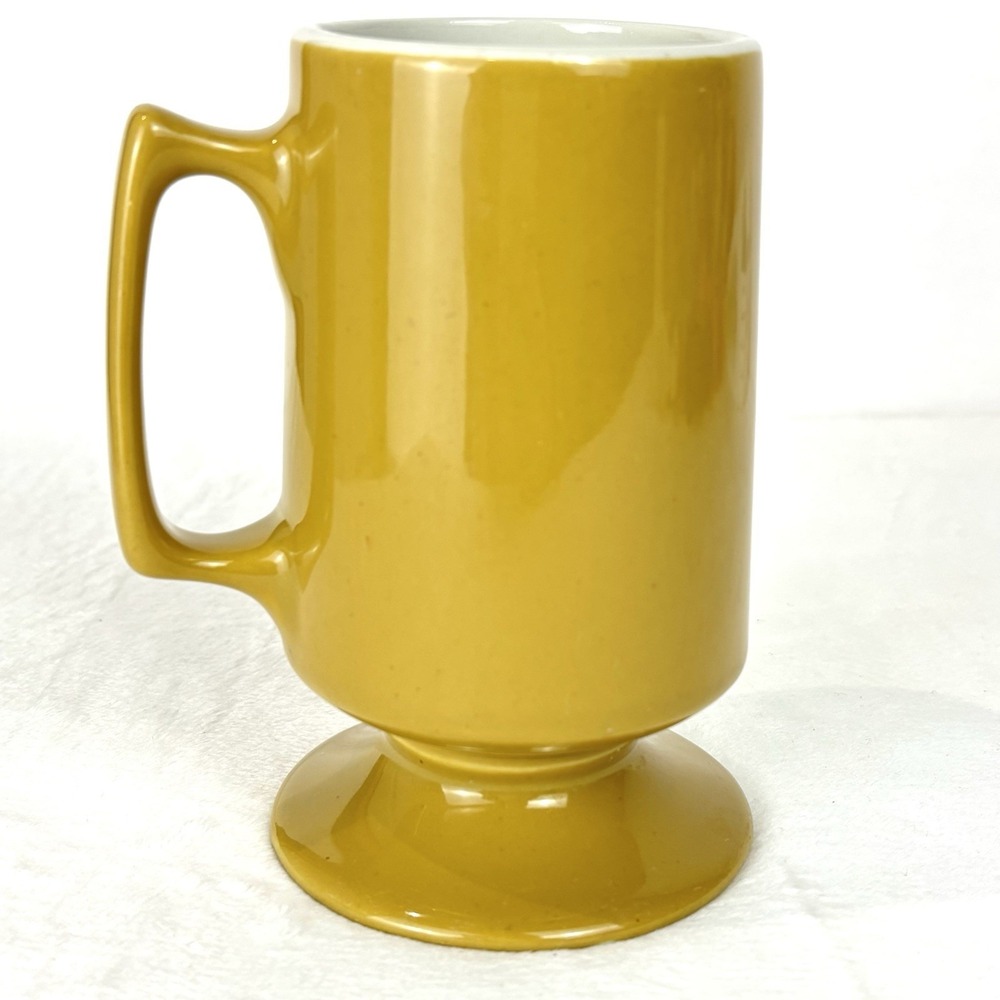 Vintage Hall 1873 Gold Yellow Mug Cup Coffee Cappuccino Footed Pedestal USA 12oz